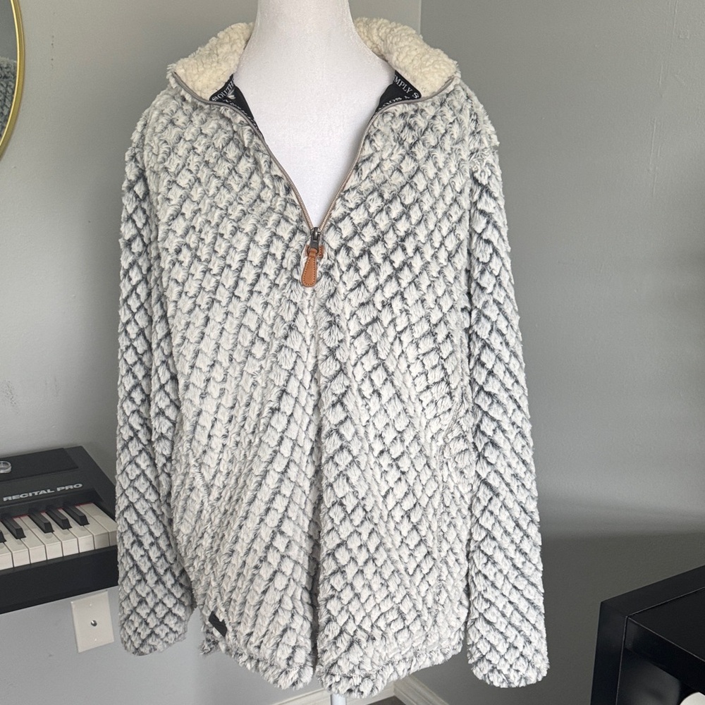 Simply Southern textured sherpa faux fur quarter-zip pullover in gray